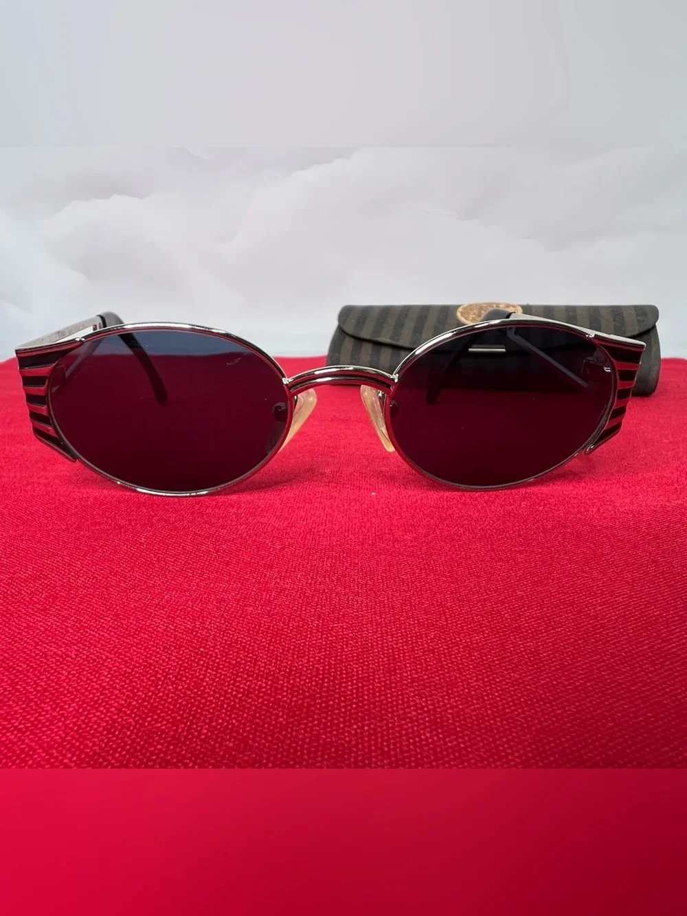 Vintage Fendi FS 142 Black Oval Sunglasses with Striped Case